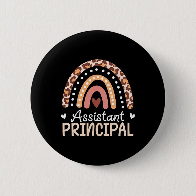 Istant Principal Rainbow Love Leopard Teacher  Button (Front)