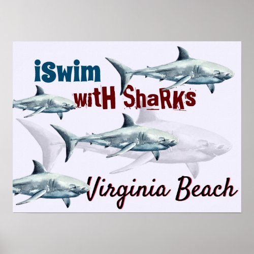 iSwim with Sharks Virginia Beach VA Shark Poster