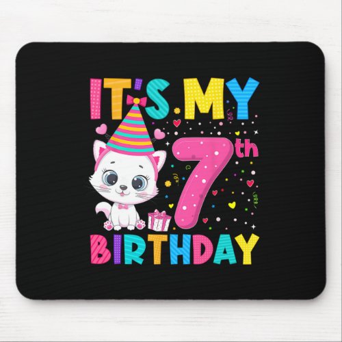 It39s My 7th Birthday Girl Funny Cat 7 Year Old Bi Mouse Pad