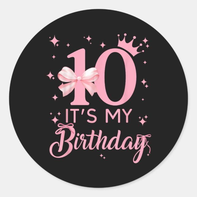 It's My 10th Birthday Aesthetic Pink Bow Coque Classic Round Sticker (Front)