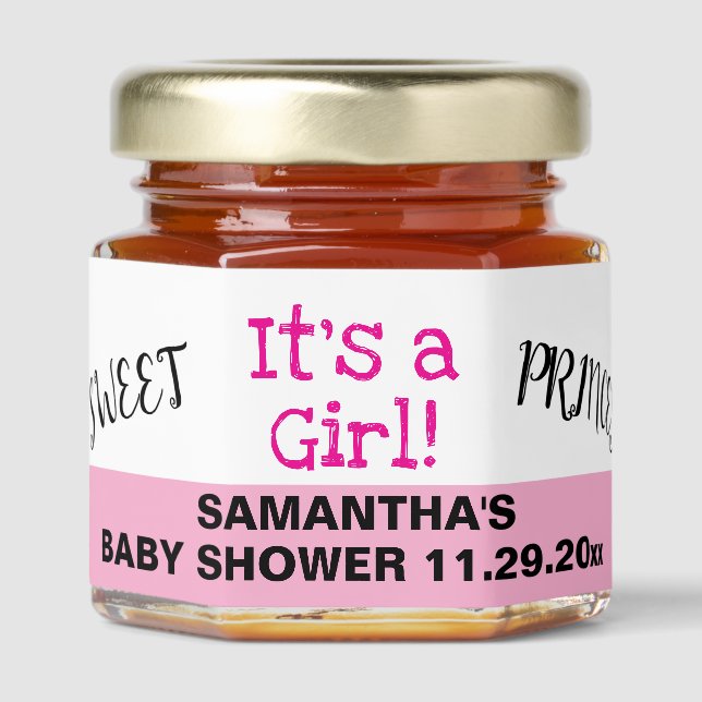 It' a Girl Sweet Princess Pink Baby Shower  Honey Jar Favors (Front)