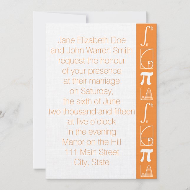 It Adds Up in Orange Wedding Invitation (Front)