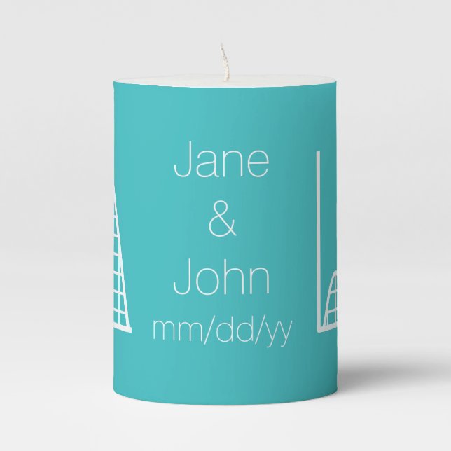 It Adds Up in Turquoise  Pillar Candle (Front)