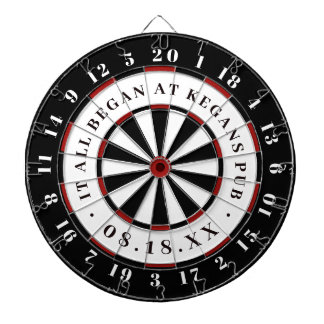 It All Began | Established Date Black White & Red Dart Board