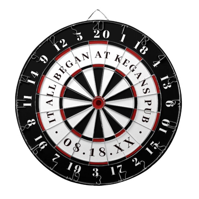 It All Began | Established Date Black White & Red Dart Board (Front)