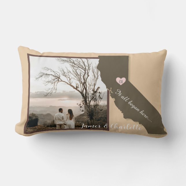 It all Began Here, California, Photo Heart   Lumbar Pillow (Front)