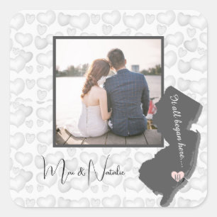 It all Began Here, New Jersey, Photo Heart Squa Square Sticker