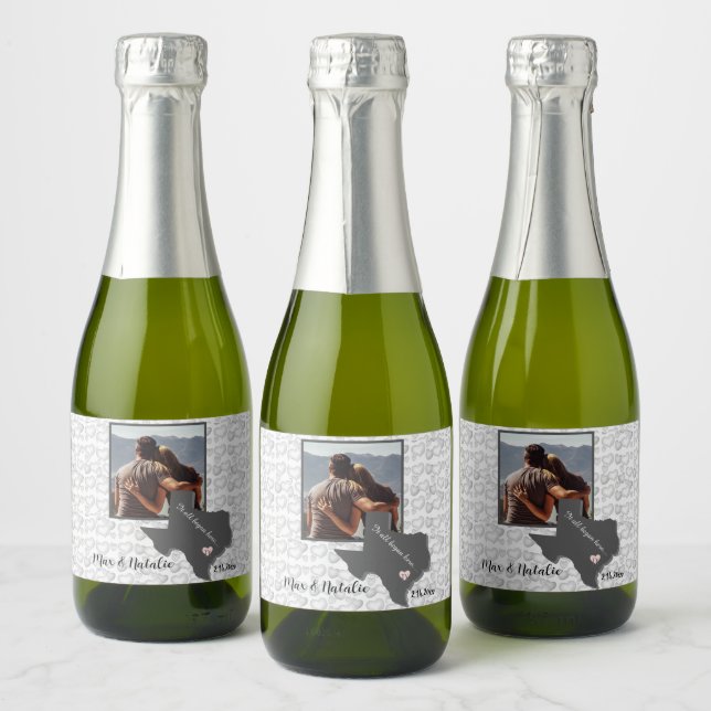 It all Began Here, Texas, Photo Heart Couple Sparkling Wine Label (Bottles)