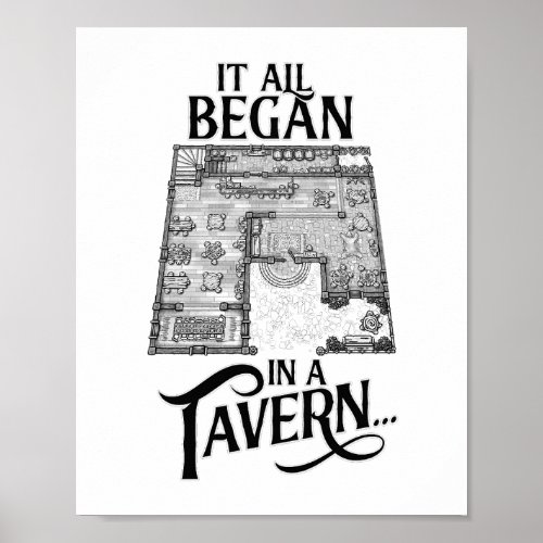 It all Began in a Tavern Old School RPG Map Poster