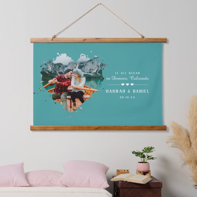 It All Began | Romantic Personalized Couples Photo Hanging Tapestry (Bedroom)