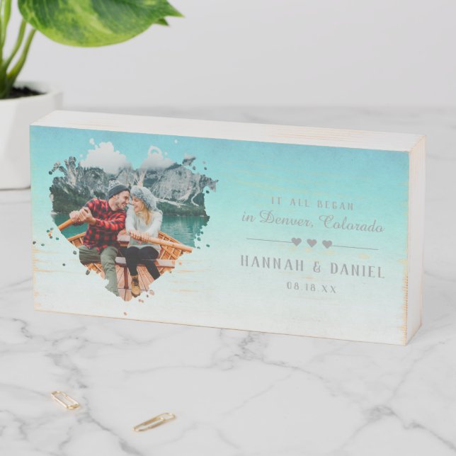 It All Began | Romantic Personalized Couples Photo Wooden Box Sign (In Situ Horizontal)