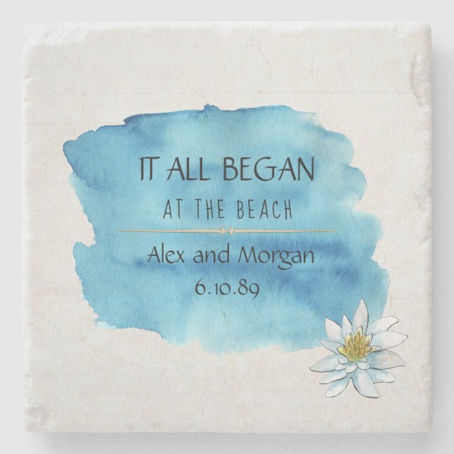 it all began watercolor splash and lily stone coaster (Front)