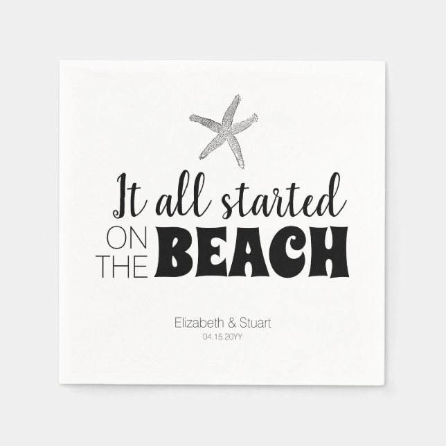 It All Started on the Beach Wedding Starfish Party Napkins (Front)