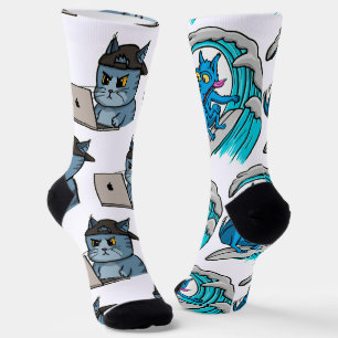 IT Cat and Surfer Dog Socks