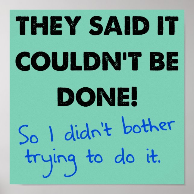 It Couldn't Be Done So I Didn't Funny Poster Sign (Front)