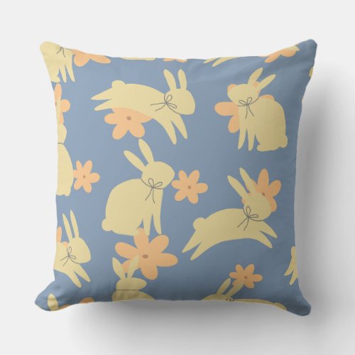  It depicts a yellow rabbit wearing orange flowers Throw Pillow