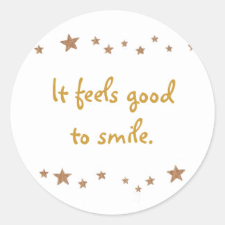 It feels good to smile, stickers, gold star border classic round sticker