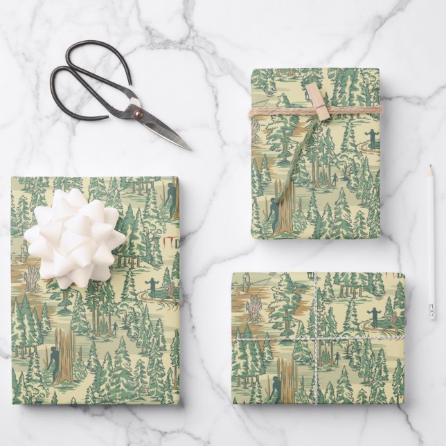 IT Forest Fishing Pattern Wrapping Paper Sheets (Front)