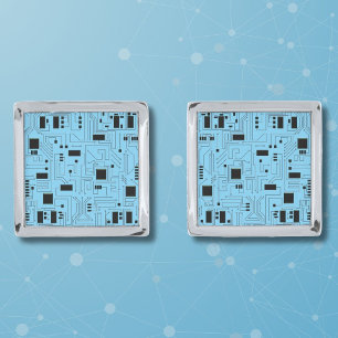 IT Guy Azur Blue Classic Circuit Board Cufflinks