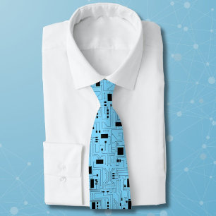 IT Guy Azur Blue Classic Circuit Board Neck Tie
