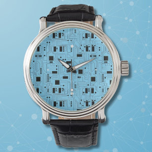 IT Guy Azur Blue Classic Circuit Board Watch