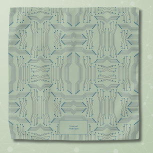 IT Guy Blue Circuit Board Green Pocket Square Bandana