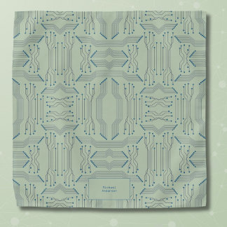 IT Guy Blue Circuit Board Green Pocket Square Bandana