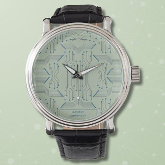 IT Guy Blue Circuit Board on Green Watch