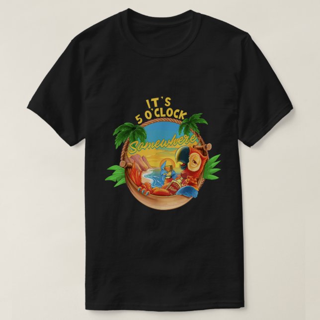 It Is 5 O'clock Somewhere Parrot Drinking Summer V T-Shirt (Design Front)