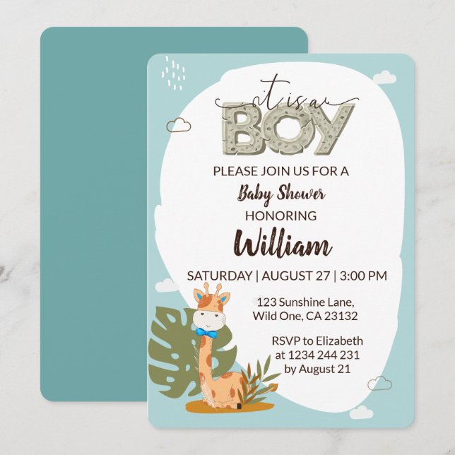 It is a Boy Baby Giraffe Baby Shower Invitation (Front/Back)