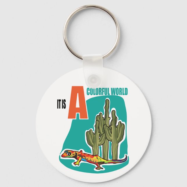 It is a colorful world keychain (Front)