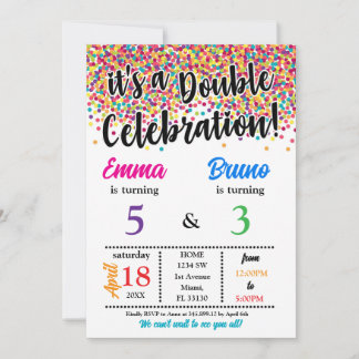 It is a double Siblings Birthday Invitation