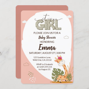 It is a Girl Baby Giraffe Baby Shower Invitation