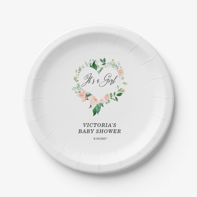 It is a Girl Blush Pink Baby Shower Paper Plates (Front)