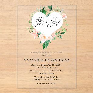 It is a Girl Peach Baby Shower Acrylic Invitation