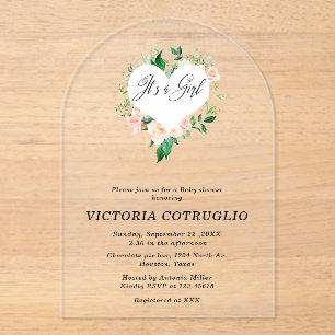 It is a Girl Peach Baby Shower Arch Acrylic Invitations