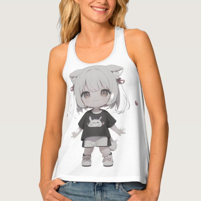 It is a T-shirt with a girl with cute dog ears. (Front)