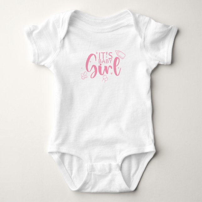 It is Baby Girl Cute Pacifier Fun Gender Reveal Baby Bodysuit (Front)