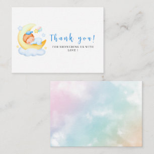 It is boy Watercolor blue  baby shower thank you Note Card