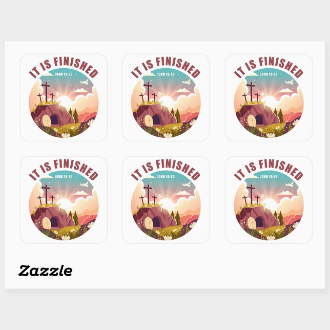 It Is Finished Christian Passover Easter  Square Sticker (Sheet)