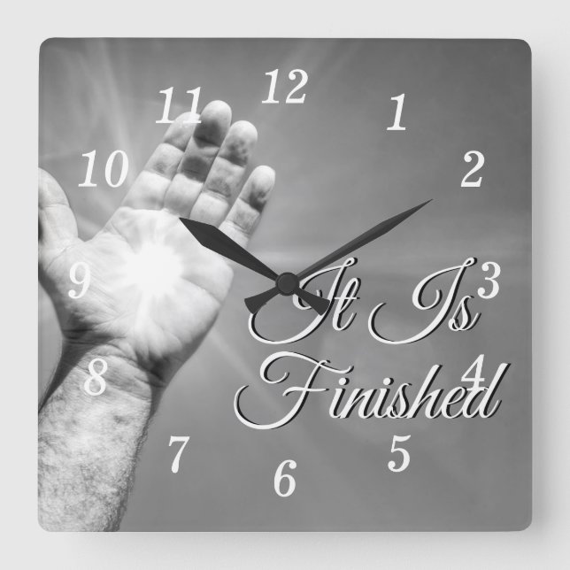 It Is Finished Grayscale Wall Clock (Front)