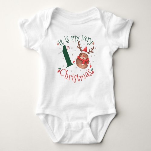 It is my very first Christmas Watercolor Reindeer  Baby Bodysuit