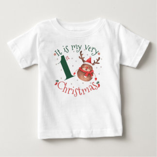It is my very first Christmas Watercolor Reindeer  Baby T-Shirt