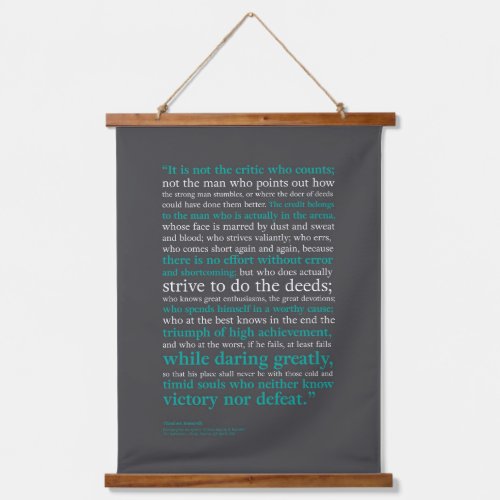 It Is Not the Critic Who Counts by Teddy Roosevelt Hanging Tapestry