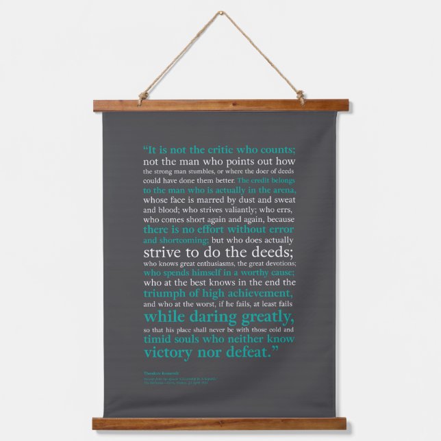 It Is Not the Critic Who Counts by Teddy Roosevelt Hanging Tapestry (Front)