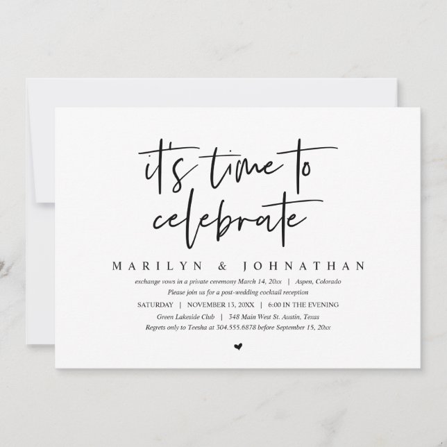It is time to celebrate, Wedding Elopement Party I Invitation (Front)
