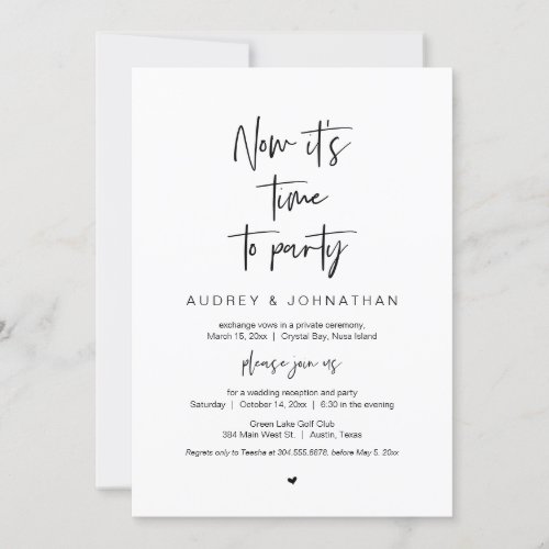 It is time to party Black Wedding Elopement Invitation