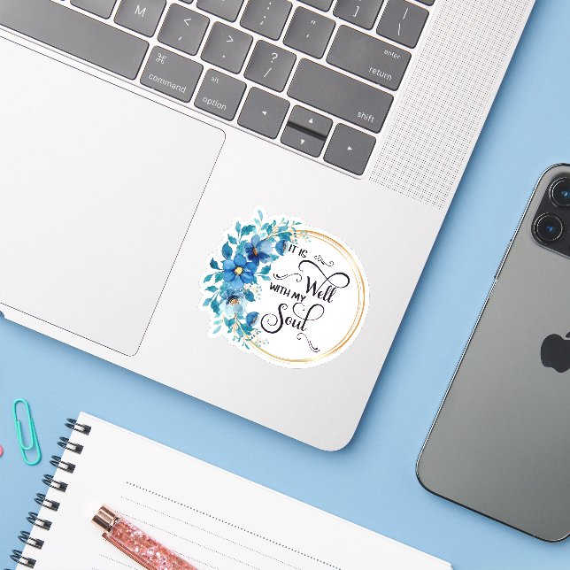 It is well blue and gold floral frame sticker (Laptop w/ iPhone)