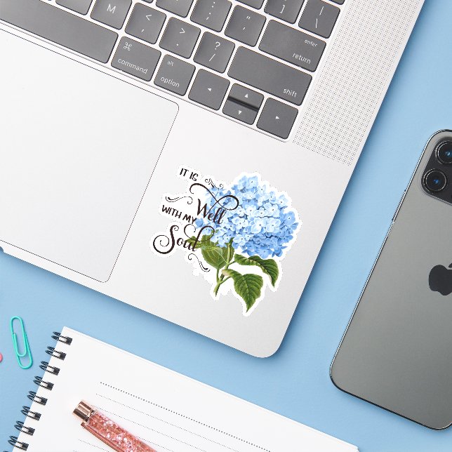 It is well blue hydrangea sticker (Laptop w/ iPhone)