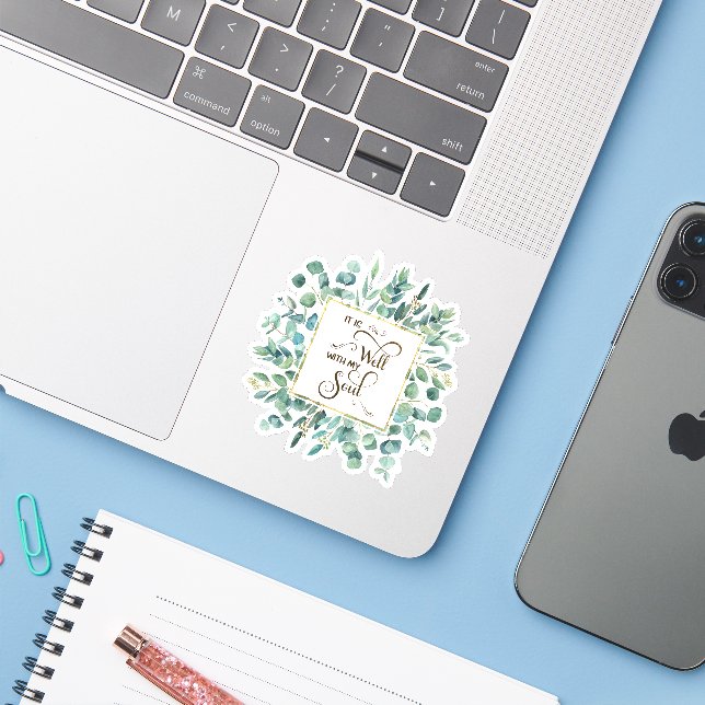 It is well Eucalyptus and gold frame Sticker (Laptop w/ iPhone)